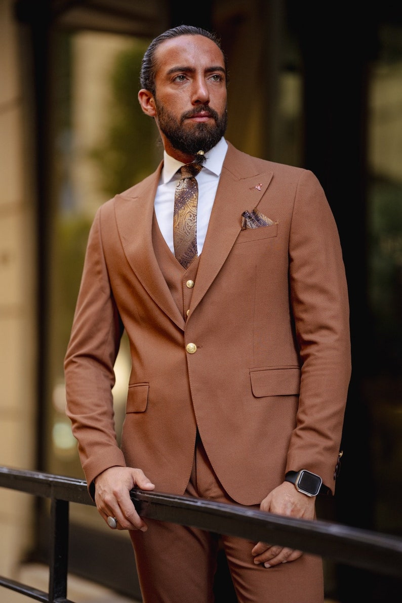 Rust 3 Piece Suit: Slim Fit Italian Design, Wedding Groom Attire image 3