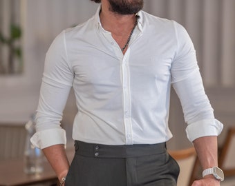 Men's White Slim Fit Cotton Button Shirt