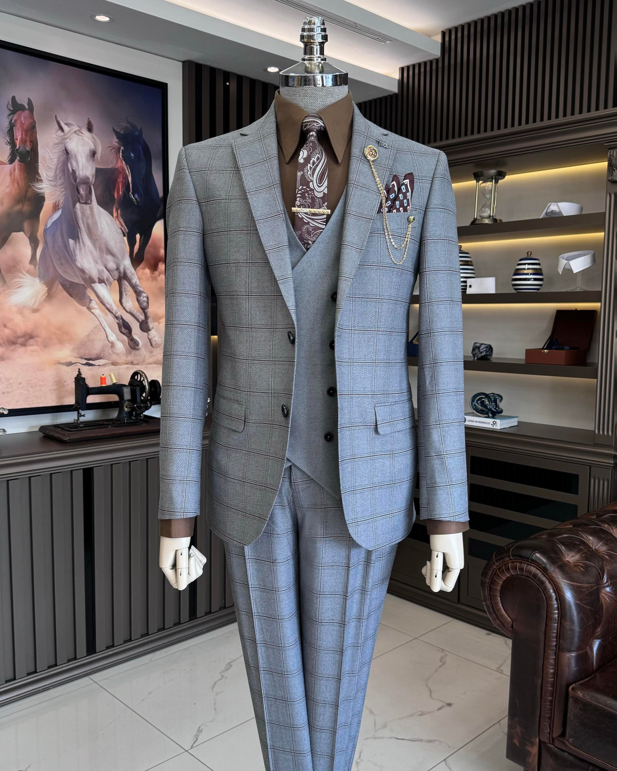 Giorgio Vanni Abito Bernini Principe Di Galles Grigio Con Gilet