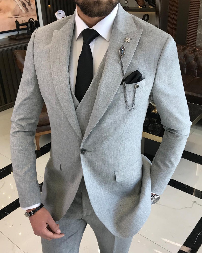 Gray Slimfit Italian Cut Suit Mens Suit Gray 3 Piece Etsy