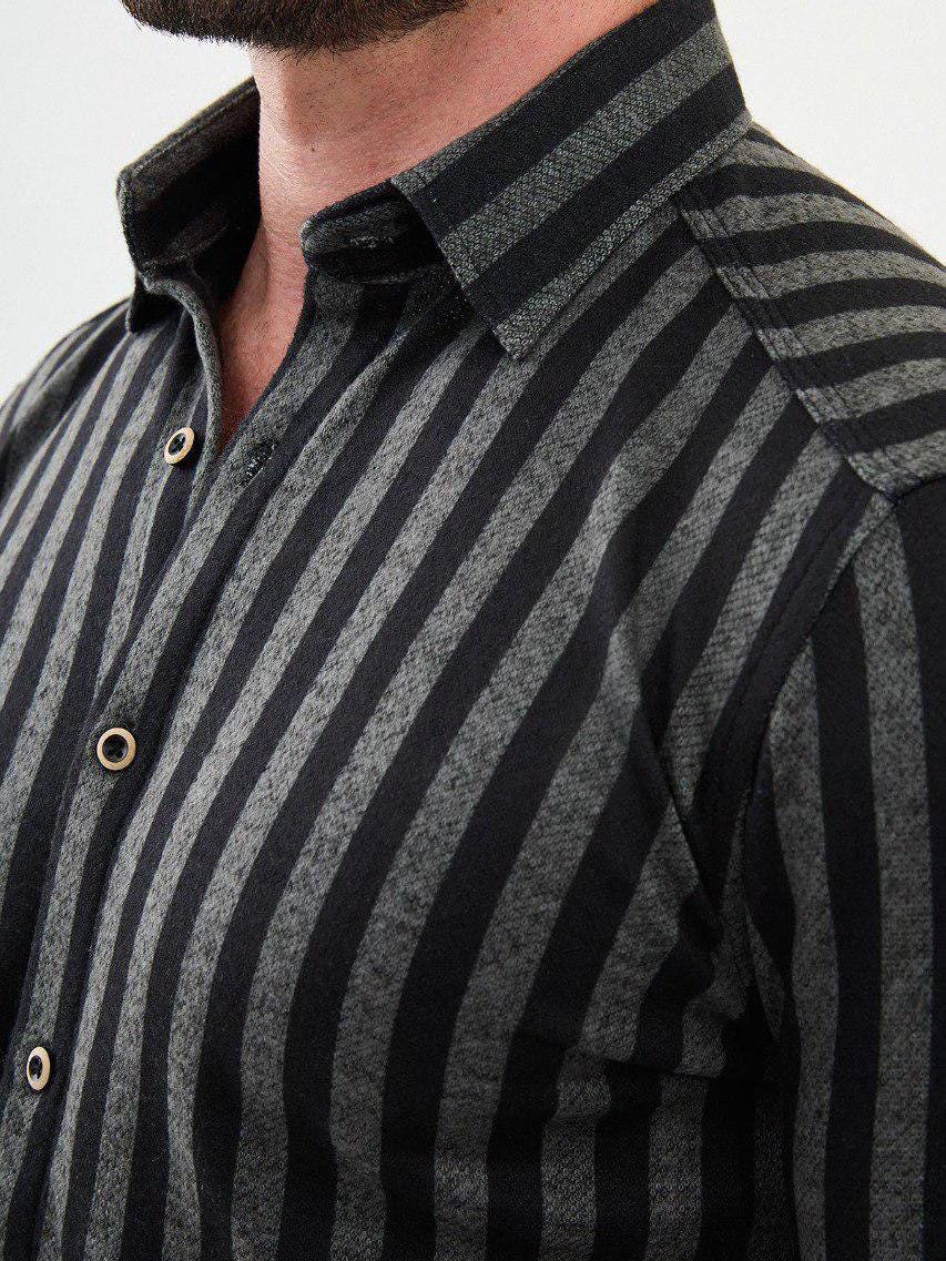 black striped dress shirt Cambkatl Men's Vertical Stripes Shirts, Slim Fit Long Sleeve Button Down Shirts Formal Business Work Suit Shirts at Amazon Men's Clothing store How to wear: white and