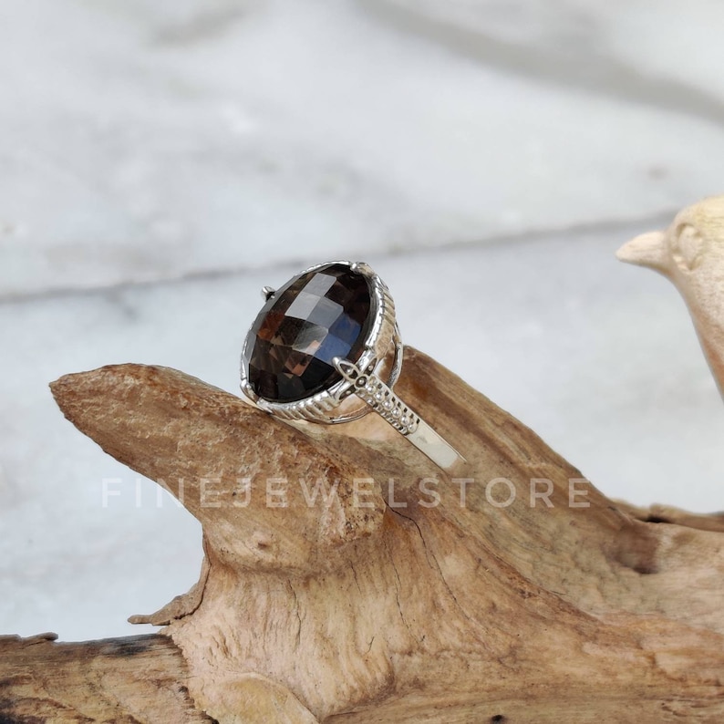 bridesmaid gift Natural Smoky quartz Ring Handmade Sterling silver ring round gemstone statement ring alternate Engagement ring
