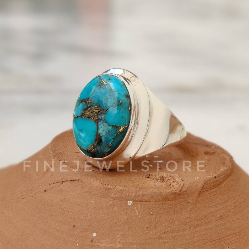 Blue Mohave Turquoise Ring oval gemstone statement ring alternate Engagement ring Handmade Sterling silver ring
