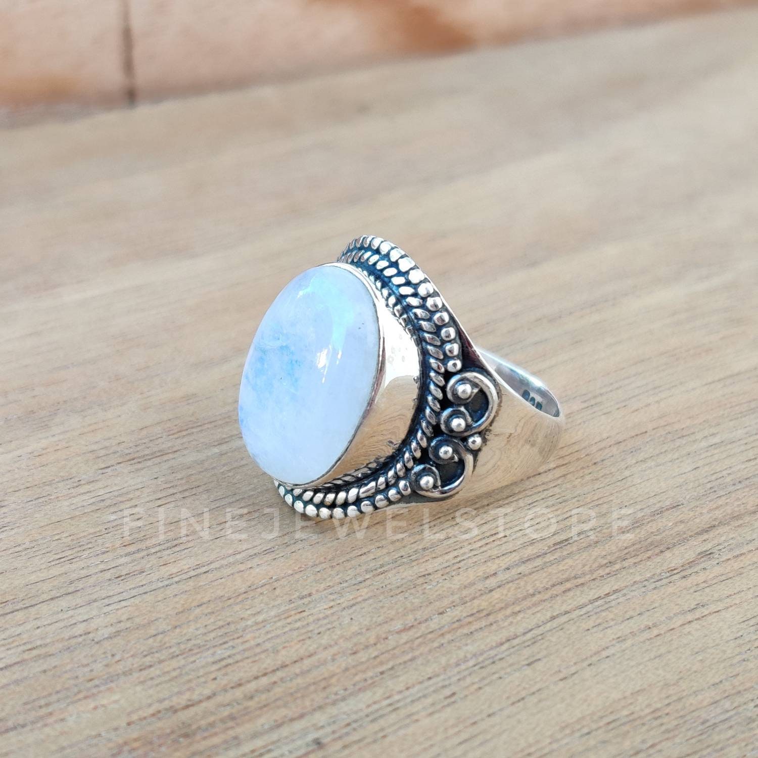 Natural Rainbow Moonstone Ring Handmade Sterling Silver Ring | Etsy