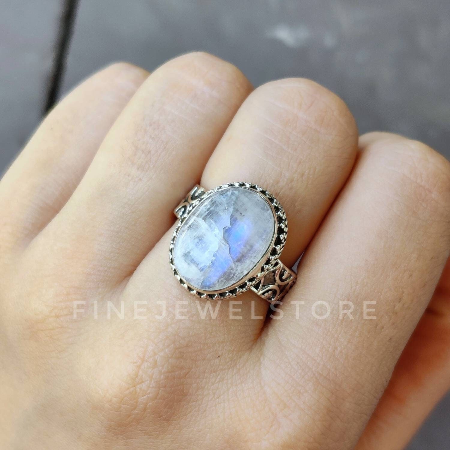 Rainbow Moonstone 925 Silver Plated Handmade Jewelry Ring US Size 6.5  R-18461