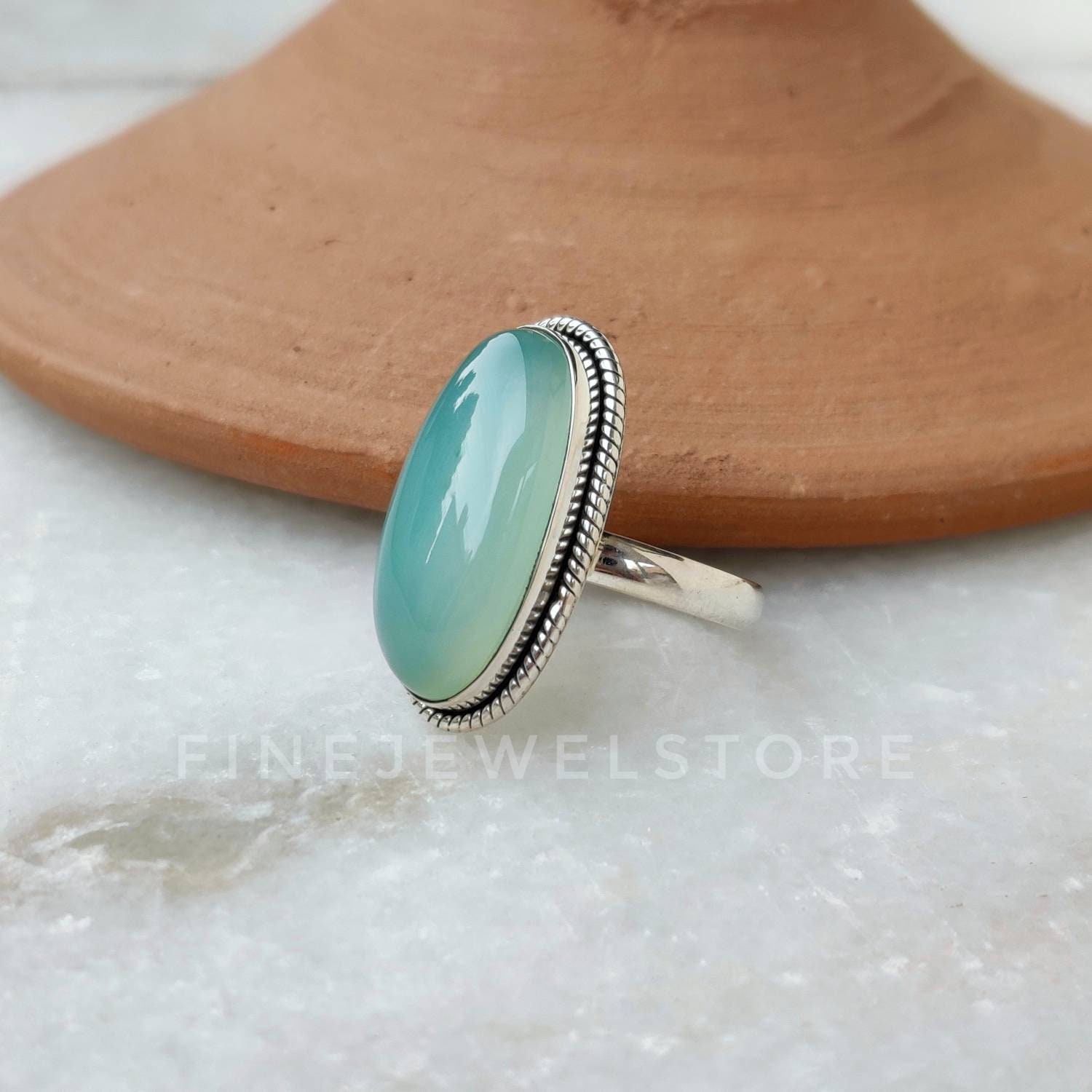 Chalcedony 925 Silver Plated Ring Fashion Handmade Jewelry US Size 6.75  R-24431