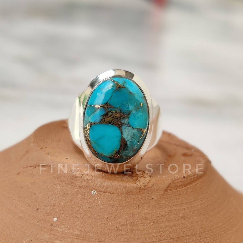 Blue Mohave Turquoise Ring oval gemstone statement ring alternate Engagement ring Handmade Sterling silver ring