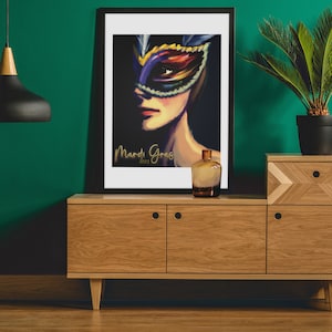 Cartel imprimible de Mardi Gras 2023, Máscara de Mardi Gras, Arte de Nueva Orleans, Mardi Gras PDF JPG