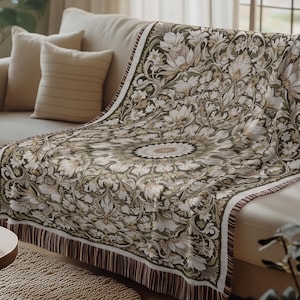 William Morris Style Blanket, Floral Tapestry Blanket, Flower Blanket, Woven Throw Blanket, Vintage Throw, Elegant Coverlet