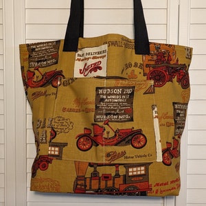 Vintage Car and Train Fabric, Handmade Tote Bag