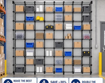 Wire Grid Cube Storage Shelves, 14 or 16 Inch, Floor Standing or Wall Mount Kits