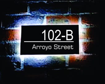 Modern LED House Number Sign, Black Acrylic Address Plaque
