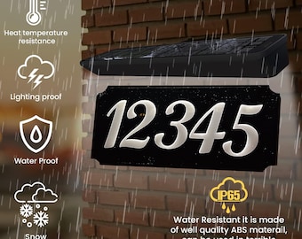 Solar Powered LED House Number Plaque - Modern Illuminated Address Sign