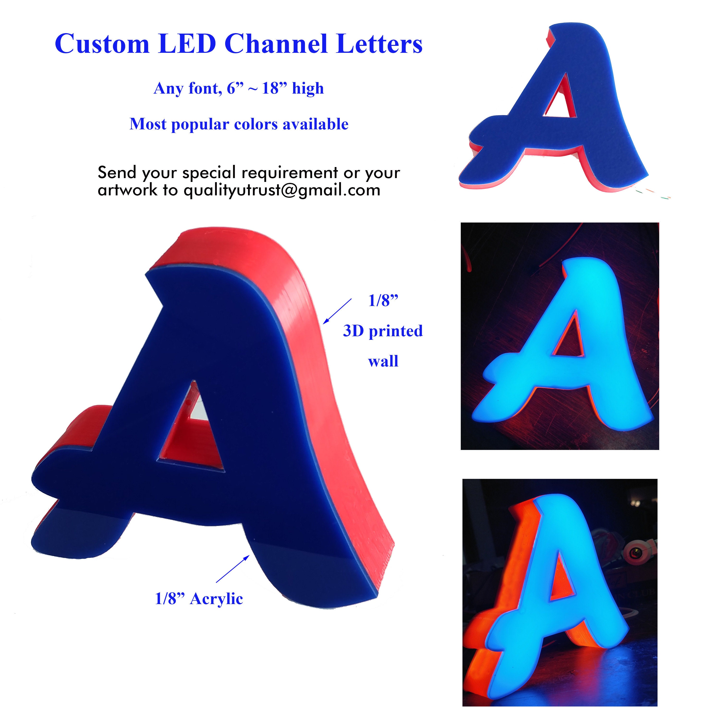 Custom LED Channel Letters, 3D Logo Storefront Sign, Illuminated ...