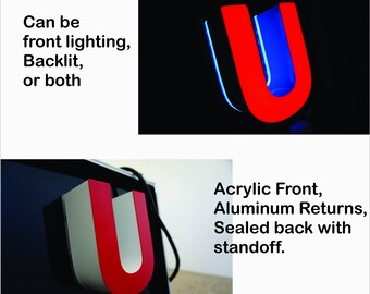 Custom Edgeless LED Channel Letters, Acrylic Front and Aluminum Sides, Per Letter