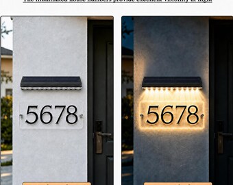 Custom Solar LED House Number Sign, 1–5 Digits, Color-Selectable Address Plaque