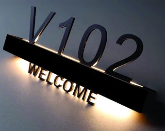 Custom Illuminated Address Sign and Entry Light, 1–3 Text Lines, 8–16 Inch Widths