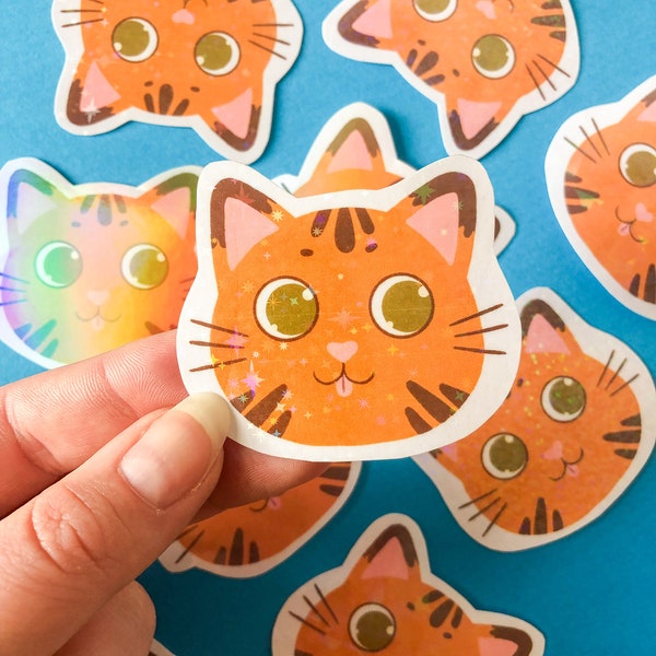 Sticker Holographique chat roux | sticker vinyle, sticker de chat, Bullet journal, papeterie