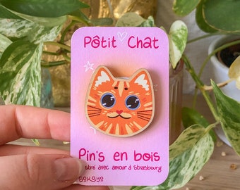 Pin's en bois chat roux | pins, accessoire bois, cat lover, accessoire de mode, cottagecore, cat parent gift idea