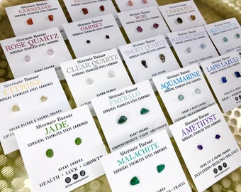 Handmade Crystal Stud Earrings, small crystals with epoxy on stainless steel.