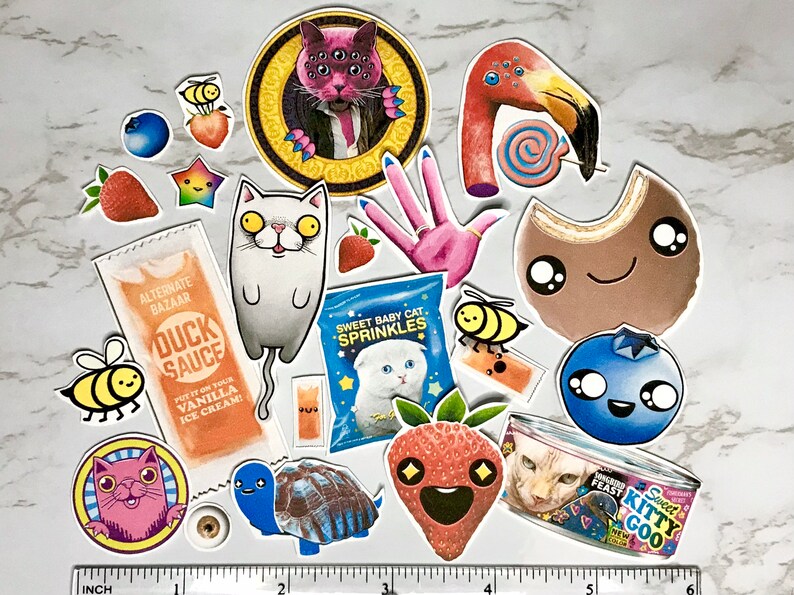 Printable Cartoon Sticker Sheet. Alternate Bazaar Art Lean Cat ...