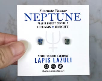Handmade Neptune Energy Astrology Stud Earrings, small crystals with epoxy on stainless steel.