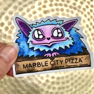 Sketchbook Sticker Series: Sweet Baby Biscuit, Marble City's Pizza Possum. Waterproof Vinyl Decal for your water bottle, laptop or car.