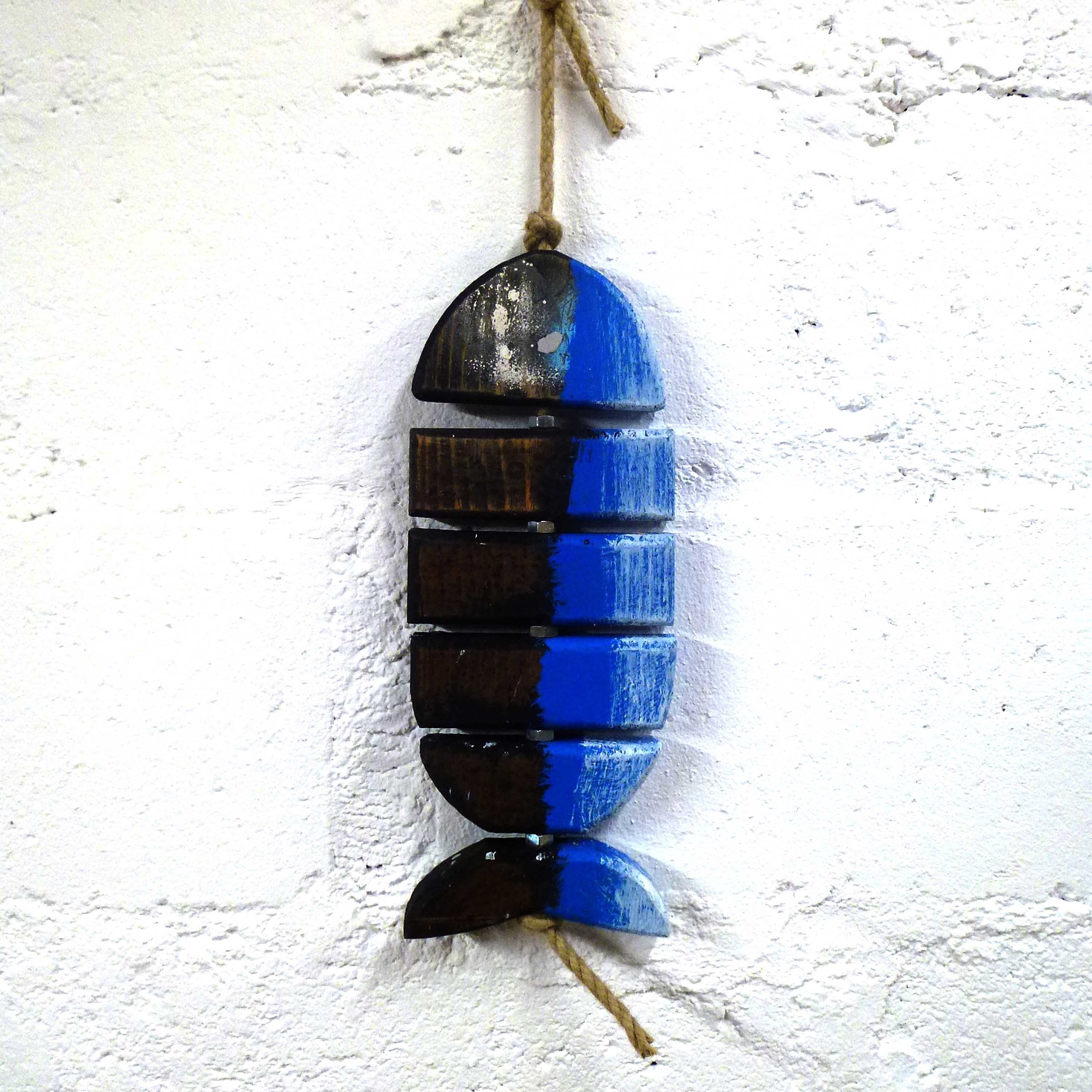 Poisson Bleu en Bois Recyclé