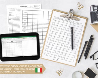 Business planner with customer form, inventory tracker, sales planner. PDF and Excel template