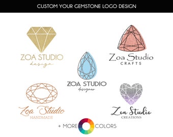 Custom your diamond gemstone crystal heart logo design. Jewellery boutique branding with a professional business logo template.