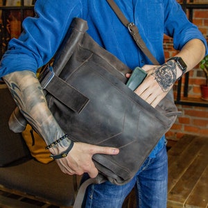 Roll top LEATHER BACKPACK man in various colors