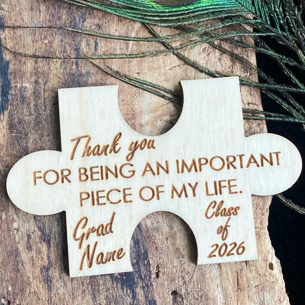 Personalized Graduation Thank You Magnet: Class of 2026 Wooden Puzzle Piece