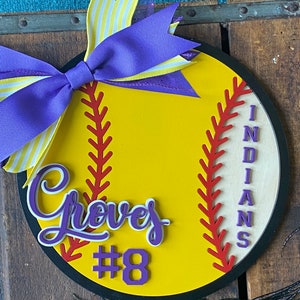 Softball Team Gifts,  Wooden Softball, Softball Season Keepsake, Personalized Softball Senior Gifts, Baseball Sign for Front Door, Dugout