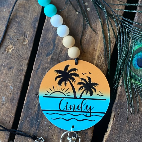 Personalized Lanyards and Badge Holders, Beach Themed Gift for Women, Breakaway Lanyard ID Holders, Palm Tree Tag, Tropical Themed Gifts