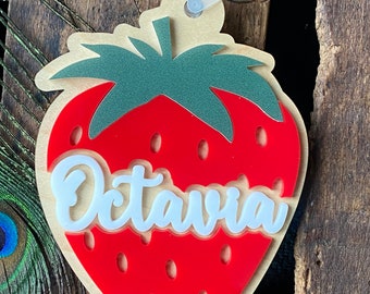 Diaper Bag Tag Personalized, Strawberry Baby Shower, Lunch Box Name Tag, Backpack Keychain for Girls, Acrylic Keychain Custom