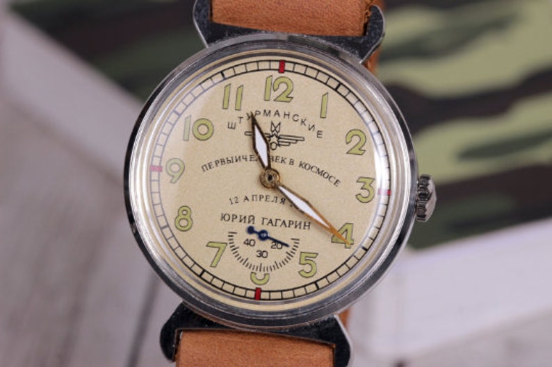Sturmanskie Vintage Uhr Gagarin Pobeda, mechanische Uhr, seltene Uhr, Herrenuhr, Militäruhr der UdSSR, Uhren von Kosmonauten Bild 2