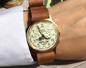 Vintage Pobeda ZIM Mechanical Watch: Chinese Dial, USSR Mens Wristwatch