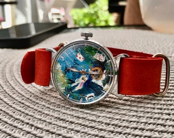 Watch Hand painted Alice in Wonderland watch with rabbit Ukranian brand VseMyr Personalized Gift for Anniversary Gift  Exclusive watches