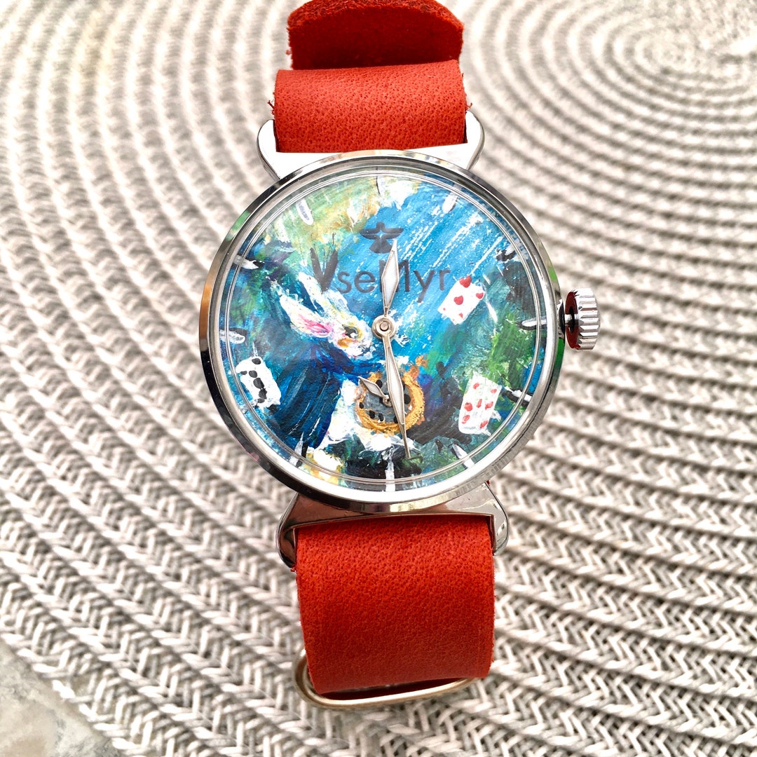 Wrist Watch Alice in Wonderland My Hand Painted Watch With Rabbit ...
