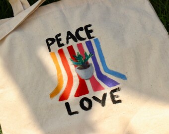 Eco Shopper Handbemalte Peace and Love Boho Gemalte Kleidung Ukrainische Künstlerin HandMade Muttertagsgeschenk