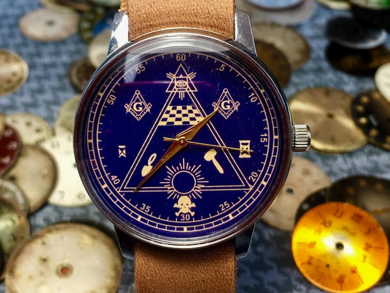 Masonic Watch – Blue Dial,
handmade Leather  strap