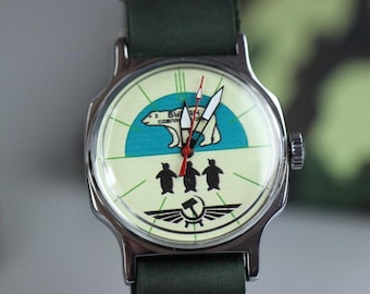 Vintage Watch Buran, Analog power watch, Rare watch, Men&#39;s watch, Military USSR watch, Watches Bear