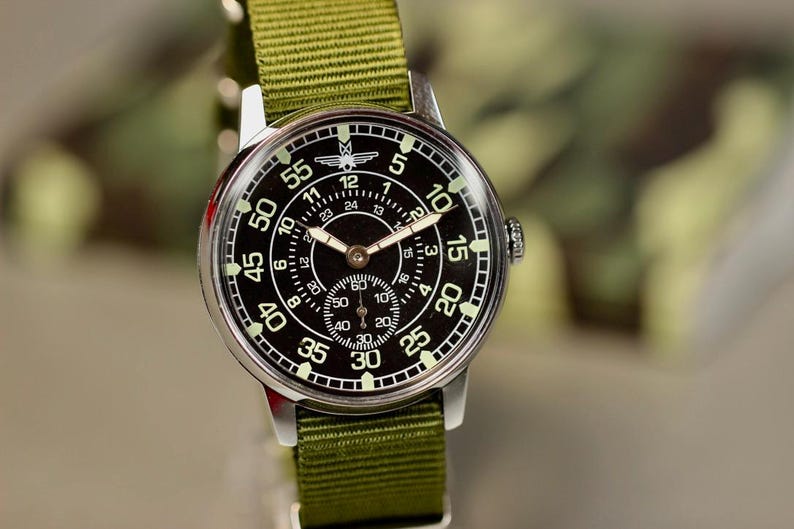 Mechanical Watch Pobeda Pilot /lumi dial/ Military Mens Watch, Numbers and arrows that glow in the dark. image 11