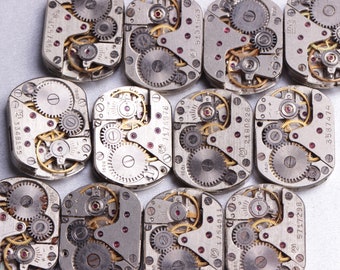 Slava Watch Movements: 16mm Steampunk Jewelry Parts, 12 pcs