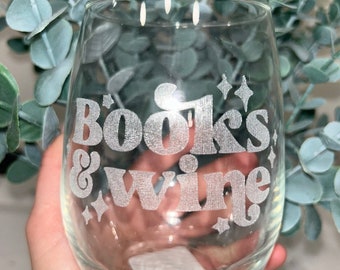 Books and Wine Stemless Wine Glass, Book Lover Wine Glass