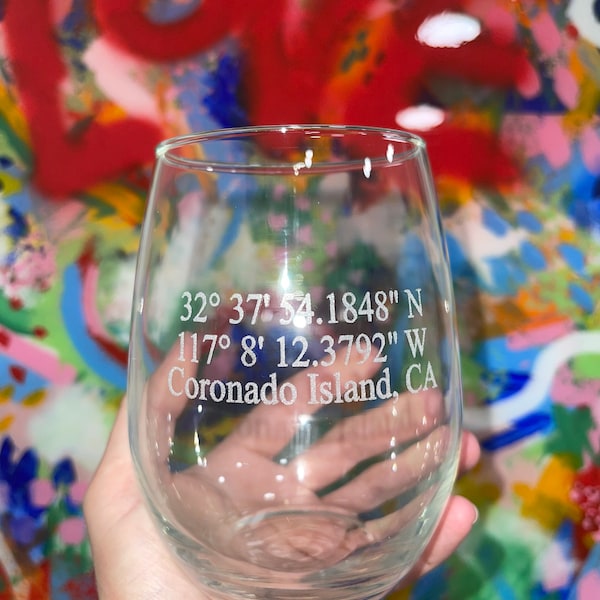 GPS Coordinates Wine Glass, Coordinates Wine Glass, Longitude and Latitude Wine Glass, New Homeowner gift, Engraved wine glass