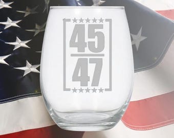 Copa de vino sin tallo con grabado Trump 45 47, copa de vino MAGA