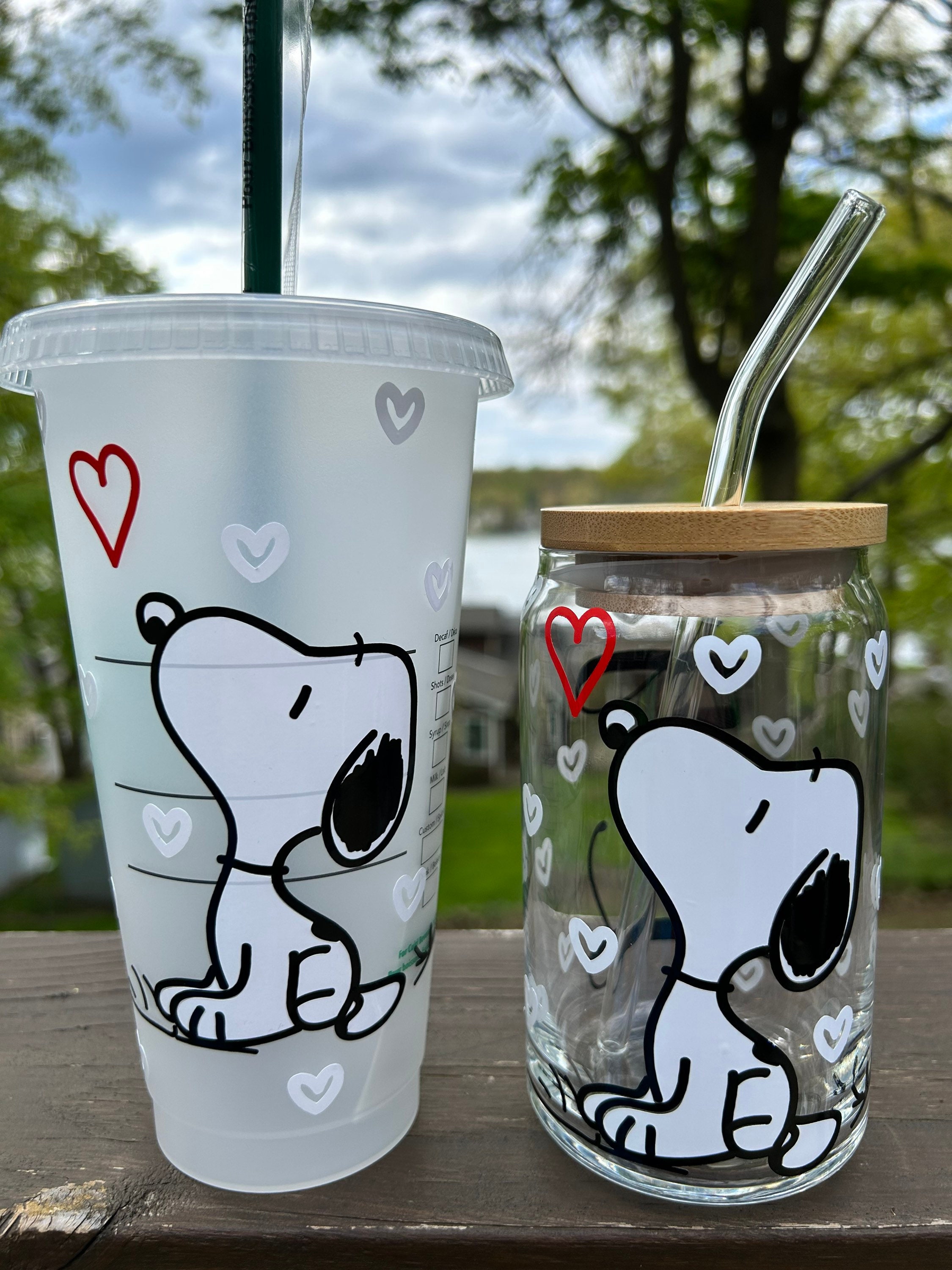 Snoopy Beer Can Glass Peanuts Coffee Cup Personalized Coffee Cup Full Wrap  Heart Coffee Cup Birthday Gift Can Glass 