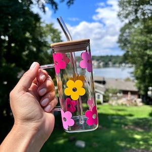 Pink Lemonade Square Glass With Lid & Straw