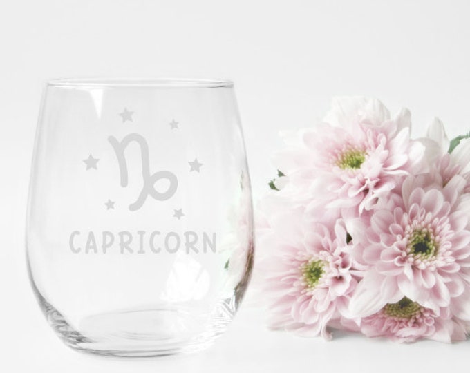 Zodiac Sign Stemless Wine Glass, Horoscope Wine Glass, Astrology Wine Glass